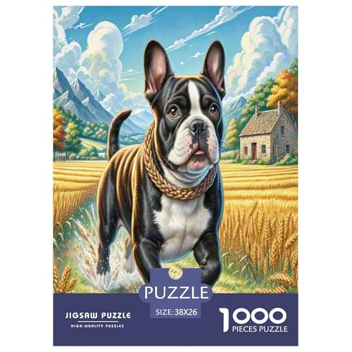 Bulldog Terrier Puzzle 1000 Teile Schwer Puzzle Spielzeug Lernspiel Impossible Herausforderungsspielzeug Für Erwachsene Kinder 38x26cm/1000pcs von WXLWHR