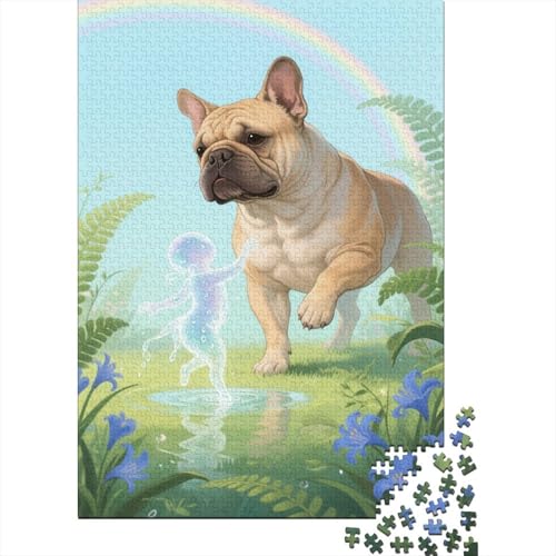Bulldogge Wiese Puzzle 1000 Teile Holzspielzeug, Jugendliche & Erwachsene, Klassische Puzzles, Lernspiel, Home Dekoration, Einzigartiges Geschenk 1000pcs (75x50cm) von WXLWHR