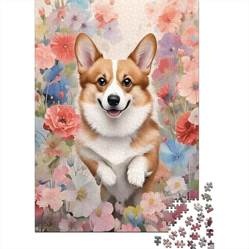 Corgi Blumen Puzzle 1000 Teile Holzspielzeug, Erwachsene & Kinder Ab 14 Jahren, Klassische Puzzles, Legespiel, Moderne Wohnkultur, Geschenkideen 1000pcs (75x50cm) von WXLWHR