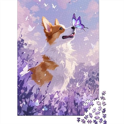 Corgi Schmetterlingsblüten Puzzle 1000 Teile Holzspielzeug, Jugendliche & Erwachsene, Klassische Puzzles, Schwer, Wohnkultur, Geschenk 1000pcs (75x50cm) von WXLWHR