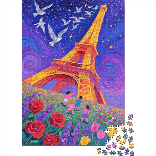 Eiffelturm Blumenfeld Vögel Puzzle 1000 Teile Holzspielzeug, Erwachsene & Kinder Ab 14 Jahren, Klassische Puzzles, Legespiel, Wohnkultur, Geschenk 1000pcs (75x50cm) von WXLWHR