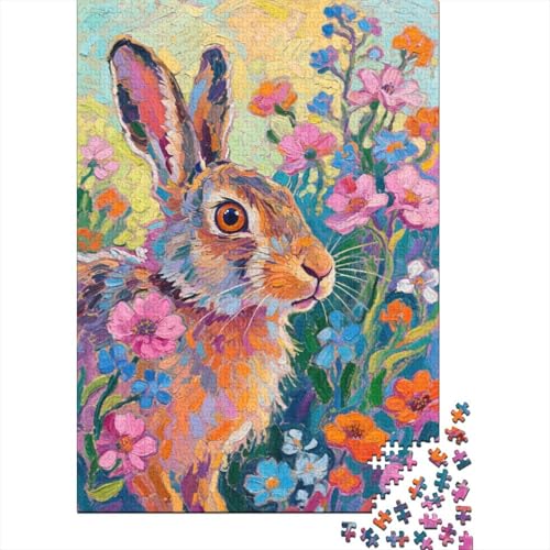 Europäischer Hase Blumen Puzzle 1000 Teile Holzspielzeug, Jugendliche & Erwachsene, Klassische Puzzles, Lernspiel, Wohnkultur, Geschenkideen 1000pcs (75x50cm) von WXLWHR