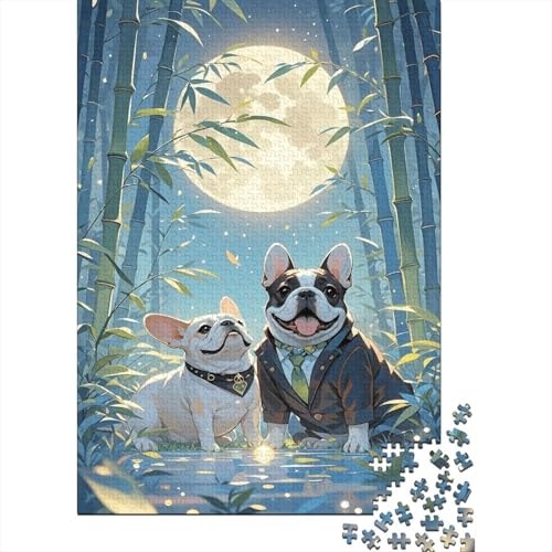 Französische Bulldogge Bambus Mondschein Puzzle 1000 Teile Holzspielzeug, Jugendliche & Erwachsene, Klassische Puzzles, Lernspiel, Wohnkultur, Geschenk 1000pcs (75x50cm) von WXLWHR