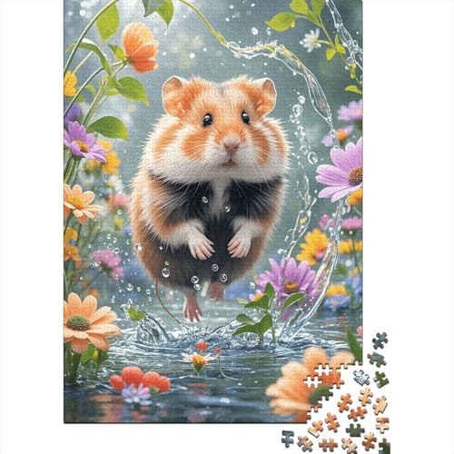 Hamster Blumen Wasserspritzer Puzzle 1000 Teile Holzspielzeug, Jugendliche & Erwachsene, Klassische Puzzles, Lernspiel, Home Dekoration, Geschenk 1000pcs (75x50cm) von WXLWHR