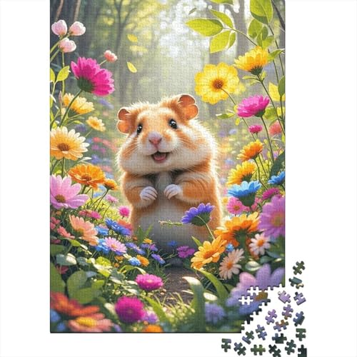Hamster Bunte Blumen Puzzle 1000 Teile Holzspielzeug, Jugendliche & Erwachsene, Klassische Puzzles, Lernspiel, Wohnkultur, Einzigartiges Geschenk 1000pcs (75x50cm) von WXLWHR