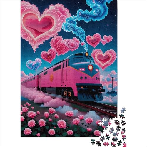 Heart Zug Rosen Puzzle 1000 Teile Holzspielzeug, Jugendliche & Erwachsene, Klassische Puzzles, Lernspiel, Home Dekoration, Geschenkideen 1000pcs (75x50cm) von WXLWHR