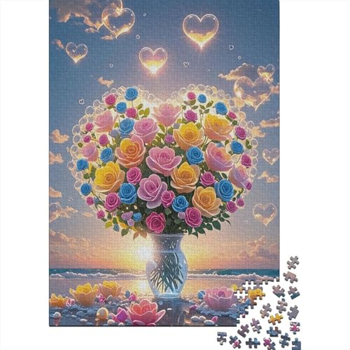 Herzförmige Blumen Puzzle 1000 Teile Holzspielzeug, Erwachsene & Kinder Ab 14 Jahren, Klassische Puzzles, Legespiel, Wohnkultur, Geschenkideen 1000pcs (75x50cm) von WXLWHR