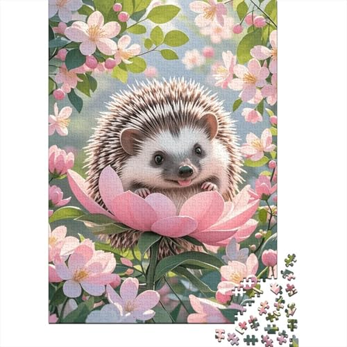 Igel Rosa Blumen Ruhe Puzzle 1000 Teile Holzspielzeug, Jugendliche & Erwachsene, Klassische Puzzles, Lernspiel, Home Dekoration, Geschenkideen 1000pcs (75x50cm) von WXLWHR
