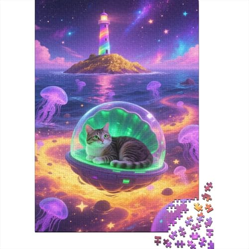 Katze Flugzeug Leuchtturm Puzzle 1000 Teile Holzspielzeug, Jugendliche & Erwachsene, Klassische Puzzles, Lernspiel, Wohnkultur, Geschenk 1000pcs (75x50cm) von WXLWHR