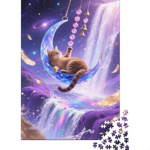 Katze Mondhängematte Puzzle 1000 Teile Holzspielzeug, Jugendliche & Erwachsene, Klassische Puzzles, Lernspiel, Home Dekoration, Geschenkideen 1000pcs (75x50cm) von WXLWHR