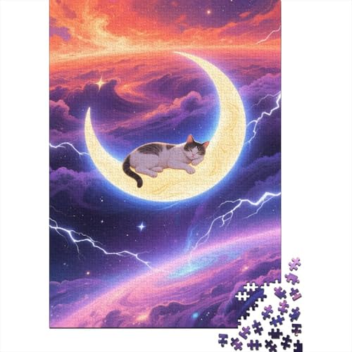 Katze Mondnickerchen Puzzle 1000 Teile Holzspielzeug, Erwachsene & Kinder Ab 14 Jahren, Klassische Puzzles, Legespiel, Home Dekoration, Geschenkideen 1000pcs (75x50cm) von WXLWHR