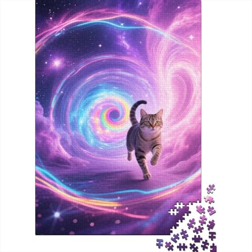 Katze Raumzeitwirbel Puzzle 1000 Teile Holzspielzeug, Jugendliche & Erwachsene, Klassische Puzzles, Lernspiel, Home Dekoration, Einzigartiges Geschenk 1000pcs (75x50cm) von WXLWHR