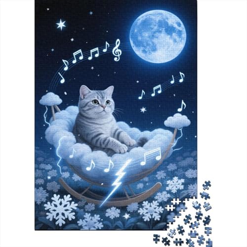 Katze Wolkenrock Puzzle 1000 Teile Holzspielzeug, Jugendliche & Erwachsene, Klassische Puzzles, Lernspiel, Wohnkultur, Geschenkideen 1000pcs (75x50cm) von WXLWHR