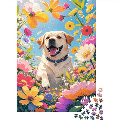 Labrador Mehrfarbige Blumen Puzzle 1000 Teile Holzspielzeug, Jugendliche & Erwachsene, Klassische Puzzles, Lernspiel, Wohnkultur, Geschenkideen 1000pcs (75x50cm) von WXLWHR