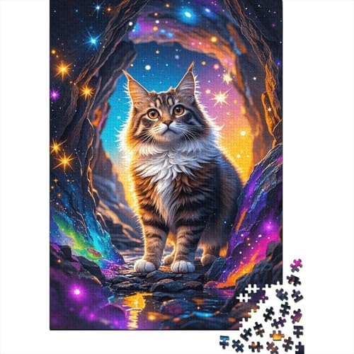 Maine Coon Bunte Höhle Puzzle 1000 Teile Holzspielzeug, Erwachsene & Kinder Ab 14 Jahren, Klassische Puzzles, Legespiel, Moderne Wohnkultur, Geschenkideen 1000pcs (75x50cm) von WXLWHR