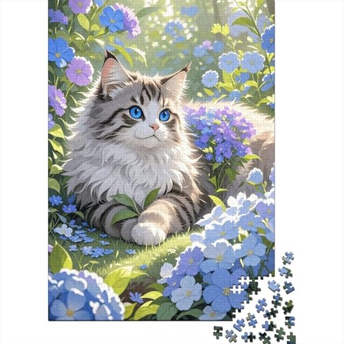 Norwegische Waldkatze Blumenpflanzen Puzzle 1000 Teile Holzspielzeug, Erwachsene & Kinder Ab 14 Jahren, Klassische Puzzles, Legespiel, Wohnkultur, Geschenk 1000pcs (75x50cm) von WXLWHR