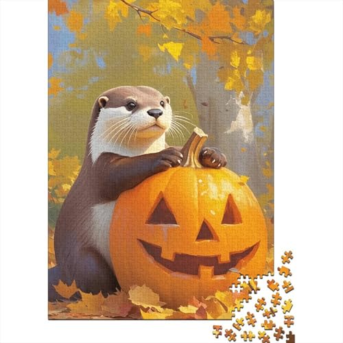 Otter mit Kürbis Puzzle 1000 Teile Holzspielzeug, Jugendliche & Erwachsene, Klassische Puzzles, Lernspiel, Wohnkultur, Einzigartiges Geschenk 1000pcs (75x50cm) von WXLWHR