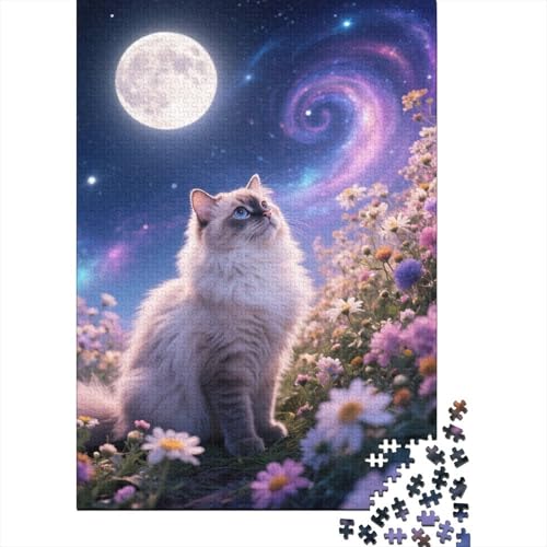 Perserkatze Blumen Gazing Puzzle 1000 Teile Holzspielzeug, Jugendliche & Erwachsene, Klassische Puzzles, Schwer, Moderne Wohnkultur, Einzigartiges Geschenk 1000pcs (75x50cm) von WXLWHR