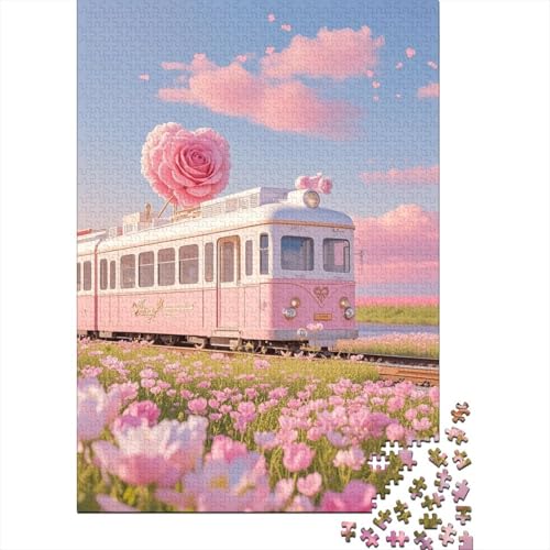Pink Zug Rosen Puzzle 1000 Teile Holzspielzeug, Erwachsene & Kinder Ab 14 Jahren, Klassische Puzzles, Legespiel, Home Dekoration, Geschenk 1000pcs (75x50cm) von WXLWHR