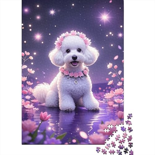 Pudel Trägt Rosa Blüten Puzzle 1000 Teile Holzspielzeug, Jugendliche & Erwachsene, Klassische Puzzles, Lernspiel, Moderne Wohnkultur, Geschenkideen 1000pcs (75x50cm) von WXLWHR