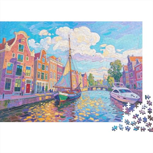 Puzzle 1000 Teile Amsterdam-Kanal, Segelboote und Yachten Holzspielzeug, Erwachsene & Kinder, Klassische Puzzles, Herausforderungsspielzeug, Moderne Wohnkultur, Geschenkideen 1000pcs (75x50cm) von WXLWHR