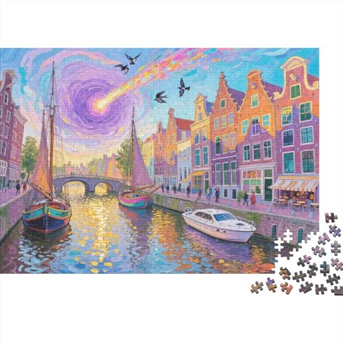 Puzzle 1000 Teile Amsterdam-Kanal-Architektur Holzspielzeug, Erwachsene & Kinder, Klassische Puzzles, Impossible Geschicklichkeitsspiel, Moderne Wohnkultur, Geschenk 1000pcs (75x50cm) von WXLWHR