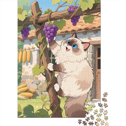 Puzzle 1000 Teile Berman-Katze pflückt Trauben Holzspielzeug Für Erwachsene & Kinder, Klassische Puzzles, Lernspiel, Home Dekoration, Einzigartiges Geschenk 1000pcs (75x50cm) von WXLWHR