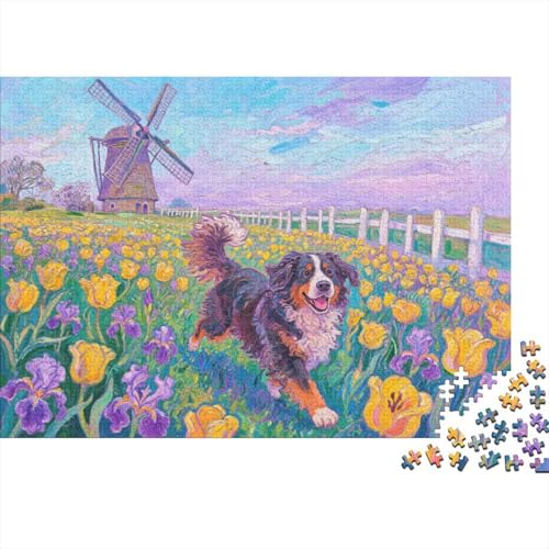 Puzzle 1000 Teile Berner Sennenhund im Garten Holzspielzeug, Erwachsene & Kinder, Klassische Puzzles, Herausforderungsspielzeug, Moderne Wohnkultur, Geschenkideen 1000pcs (75x50cm) von WXLWHR