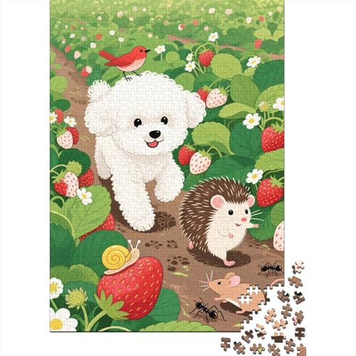 Puzzle 1000 Teile Bichon Inu im Erdbeergarten Holzspielzeug Für Erwachsene & Kinder, Klassische Puzzles, Lernspiel, Moderne Wohnkultur, Geschenkideen 1000pcs (75x50cm) von WXLWHR