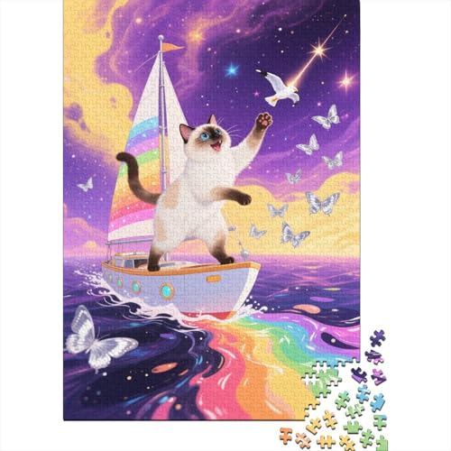 Puzzle 1000 Teile Birma-Katze Segelboot Holzspielzeug Für Erwachsene & Kinder, Klassische Puzzles, Lernspiel, Wohnkultur, Einzigartiges Geschenk 1000pcs (75x50cm) von WXLWHR
