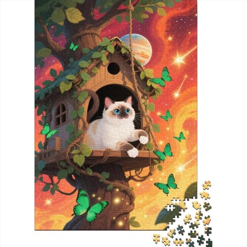 Puzzle 1000 Teile Birma-Katze in der Bibliothek Holzspielzeug Für Erwachsene & Kinder, Klassische Puzzles, Lernspiel, Moderne Wohnkultur, Einzigartiges Geschenk 1000pcs (75x50cm) von WXLWHR