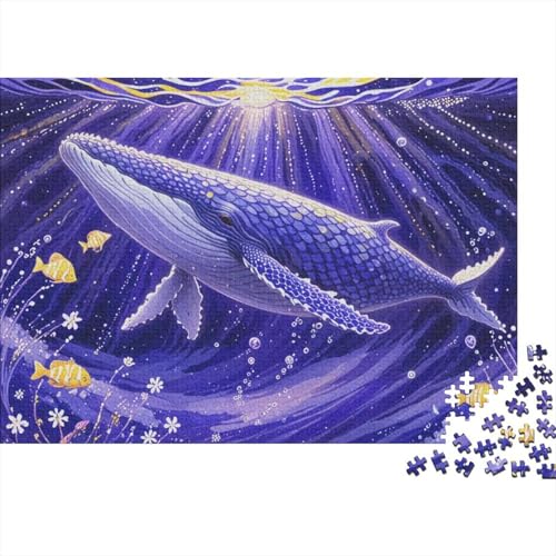 Puzzle 1000 Teile Blau-Hintergrund-Wal Holzspielzeug, Erwachsene & Kinder, Klassische Puzzles, Legespiel, Moderne Wohnkultur, Geschenkideen 1000pcs (75x50cm) von WXLWHR
