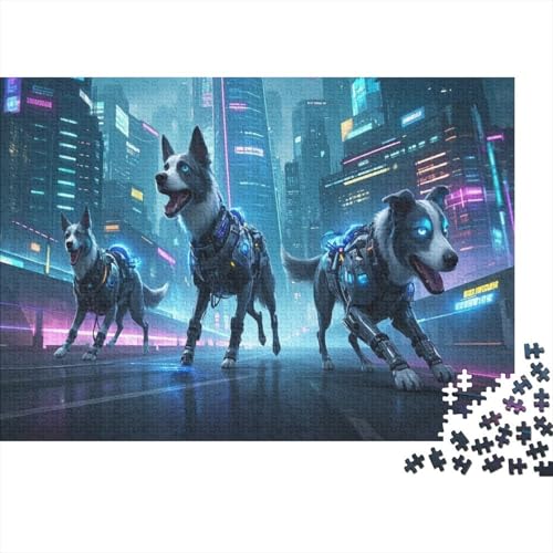 Puzzle 1000 Teile Border Collie-Stadt-Neonlichter Holzspielzeug, Erwachsene & Kinder, Klassische Puzzles, Impossible Geschicklichkeitsspiel, Home Dekoration, Geschenkideen 1000pcs (75x50cm) von WXLWHR