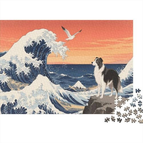 Puzzle 1000 Teile Border Collie Steht auf dem Meeresriff Holzspielzeug Für Erwachsene & Kinder, Klassische Puzzles, Schwer, Moderne Wohnkultur, Geschenkideen 1000pcs (75x50cm) von WXLWHR