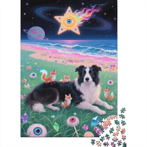 Puzzle 1000 Teile Border Collie am Meer Holzspielzeug Für Erwachsene & Kinder, Klassische Puzzles, Herausforderung, Moderne Wohnkultur, Geschenk 1000pcs (75x50cm) von WXLWHR