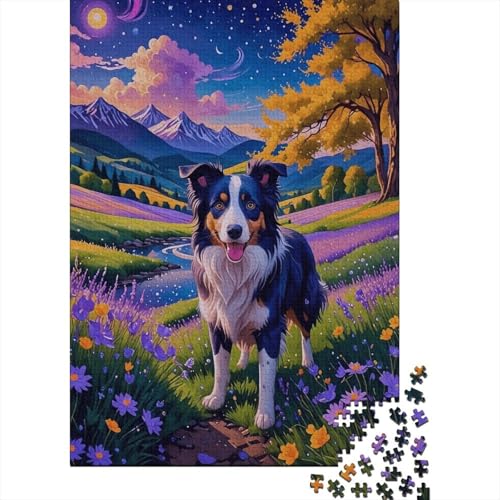 Puzzle 1000 Teile Border Collie auf Kleiner Böschung Holzspielzeug Für Erwachsene & Kinder, Klassische Puzzles, Lernspiel, Moderne Wohnkultur, Geschenk 1000pcs (75x50cm) von WXLWHR
