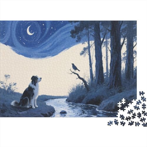 Puzzle 1000 Teile Border Collie hockt am Bach Holzspielzeug Für Erwachsene & Kinder, Klassische Puzzles, Schwer, Wohnkultur, Einzigartiges Geschenk 1000pcs (75x50cm) von WXLWHR