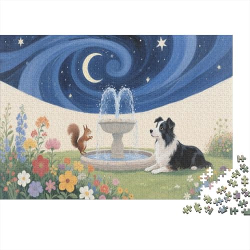 Puzzle 1000 Teile Border Collie liegt am Brunnen Holzspielzeug Für Erwachsene & Kinder, Klassische Puzzles, Schwer, Moderne Wohnkultur, Geschenkideen 1000pcs (75x50cm) von WXLWHR