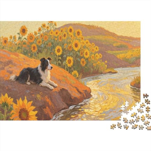Puzzle 1000 Teile Border Collie liegt am Hang Holzspielzeug Für Erwachsene & Kinder, Klassische Puzzles, Schwer, Wohnkultur, Einzigartiges Geschenk 1000pcs (75x50cm) von WXLWHR