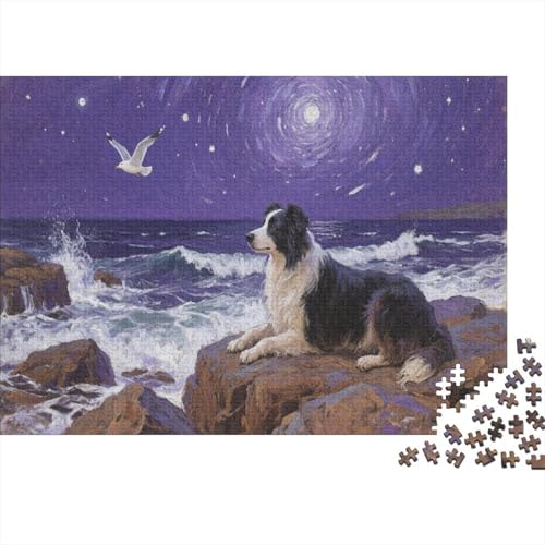 Puzzle 1000 Teile Border Collie liegt auf dem Riff Holzspielzeug Für Erwachsene & Kinder, Klassische Puzzles, Schwer, Moderne Wohnkultur, Geschenkideen 1000pcs (75x50cm) von WXLWHR