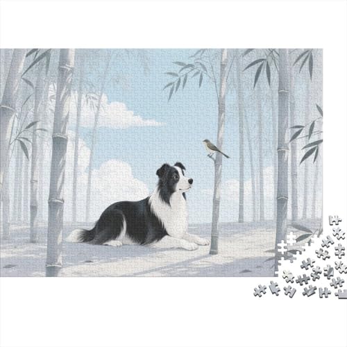 Puzzle 1000 Teile Border Collie liegt im Bambushain Holzspielzeug Für Erwachsene & Kinder, Klassische Puzzles, Schwer, Moderne Wohnkultur, Geschenk 1000pcs (75x50cm) von WXLWHR