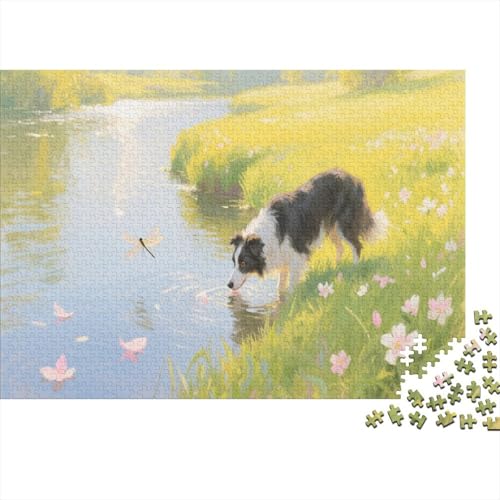 Puzzle 1000 Teile Border Collie trinkt am Fluss Holzspielzeug Für Erwachsene & Kinder, Klassische Puzzles, Schwer, Home Dekoration, Einzigartiges Geschenk 1000pcs (75x50cm) von WXLWHR