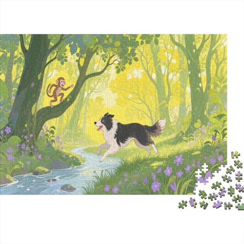 Puzzle 1000 Teile Border Collies huschen durch den Dschungel Holzspielzeug Für Erwachsene & Kinder, Klassische Puzzles, Schwer, Home Dekoration, Einzigartiges Geschenk 1000pcs (75x50cm) von WXLWHR