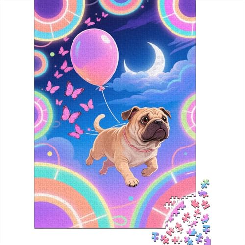 Puzzle 1000 Teile Bulldogge Ballon Holzspielzeug Für Erwachsene & Kinder, Klassische Puzzles, Lernspiel, Home Dekoration, Geschenkideen 1000pcs (75x50cm) von WXLWHR