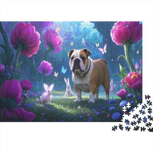 Puzzle 1000 Teile Bulldogge-Riesenblume Holzspielzeug, Erwachsene & Kinder, Klassische Puzzles, Herausforderungsspielzeug, Home Dekoration, Geschenkideen 1000pcs (75x50cm) von WXLWHR