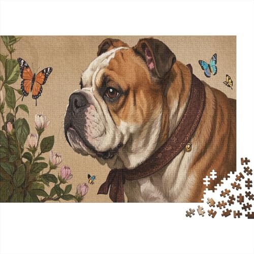 Puzzle 1000 Teile Bulldogge-Schmetterlingsblume Holzspielzeug, Erwachsene & Kinder Ab 14 Jahren, Klassische Puzzles, Legespiel, Wohnkultur, Einzigartiges Geschenk 1000pcs (75x50cm) von WXLWHR