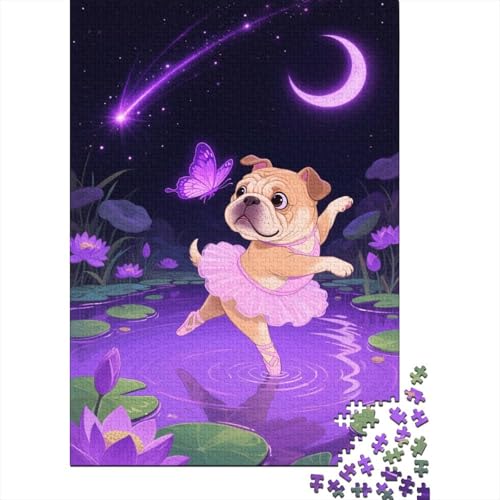 Puzzle 1000 Teile Bulldogge Tanzt Holzspielzeug Für Erwachsene & Kinder, Klassische Puzzles, Schwer, Home Dekoration, Geschenkideen 1000pcs (75x50cm) von WXLWHR