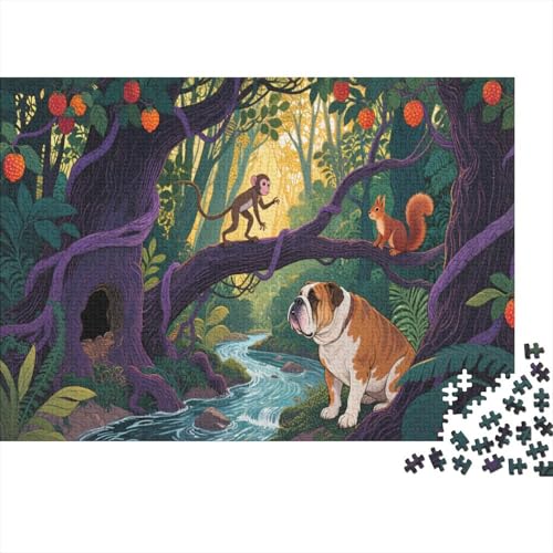 Puzzle 1000 Teile Bulldogge hockt am Bach Holzspielzeug Für Erwachsene & Kinder, Klassische Puzzles, Schwer, Wohnkultur, Geschenk 1000pcs (75x50cm) von WXLWHR