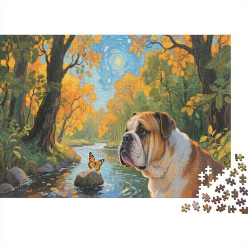 Puzzle 1000 Teile Bulldogge nähert Sich Schmetterling Holzspielzeug Für Erwachsene & Kinder, Klassische Puzzles, Schwer, Moderne Wohnkultur, Geschenk 1000pcs (75x50cm) von WXLWHR