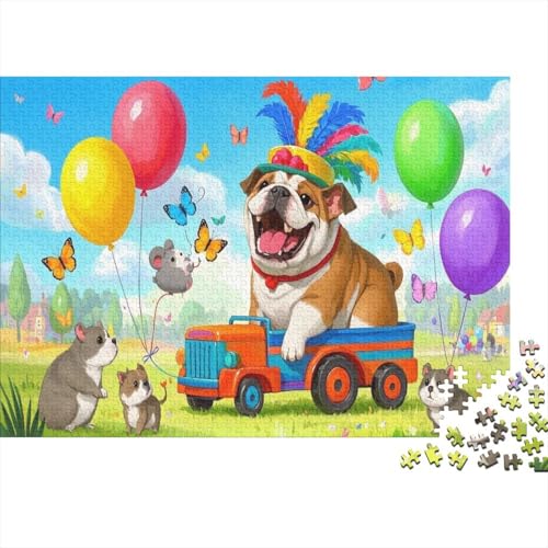 Puzzle 1000 Teile Bulldoggen-LKW-Ballon Holzspielzeug Für Erwachsene & Kinder, Klassische Puzzles, Herausforderung, Home Dekoration, Geschenkideen 1000pcs (75x50cm) von WXLWHR